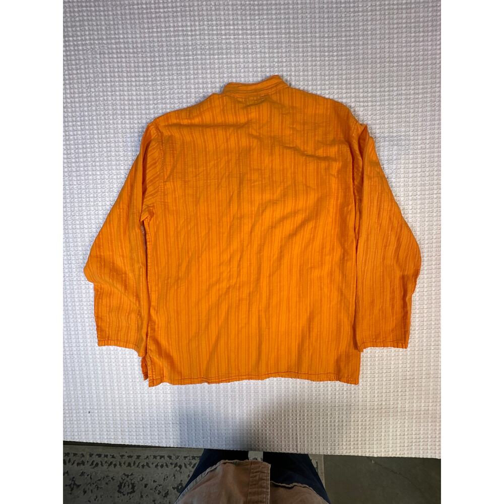 Orange Cotton Shirt Minimalist Boho Relaxed Fit Lightweight Summer Top L - Picture 2 of 7